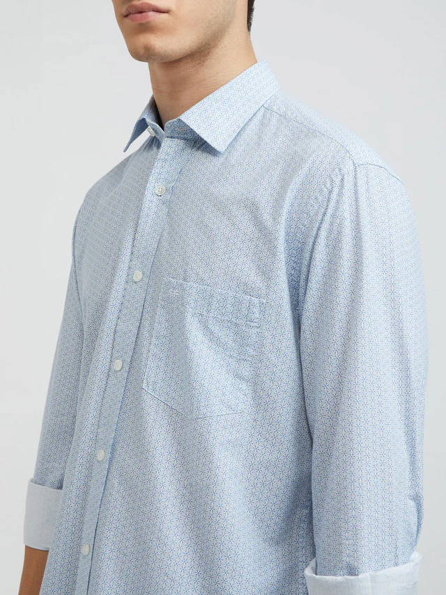 Men Blue Tailored Fit Print Cotton Blend Full Sleeve Shirts - Image 6