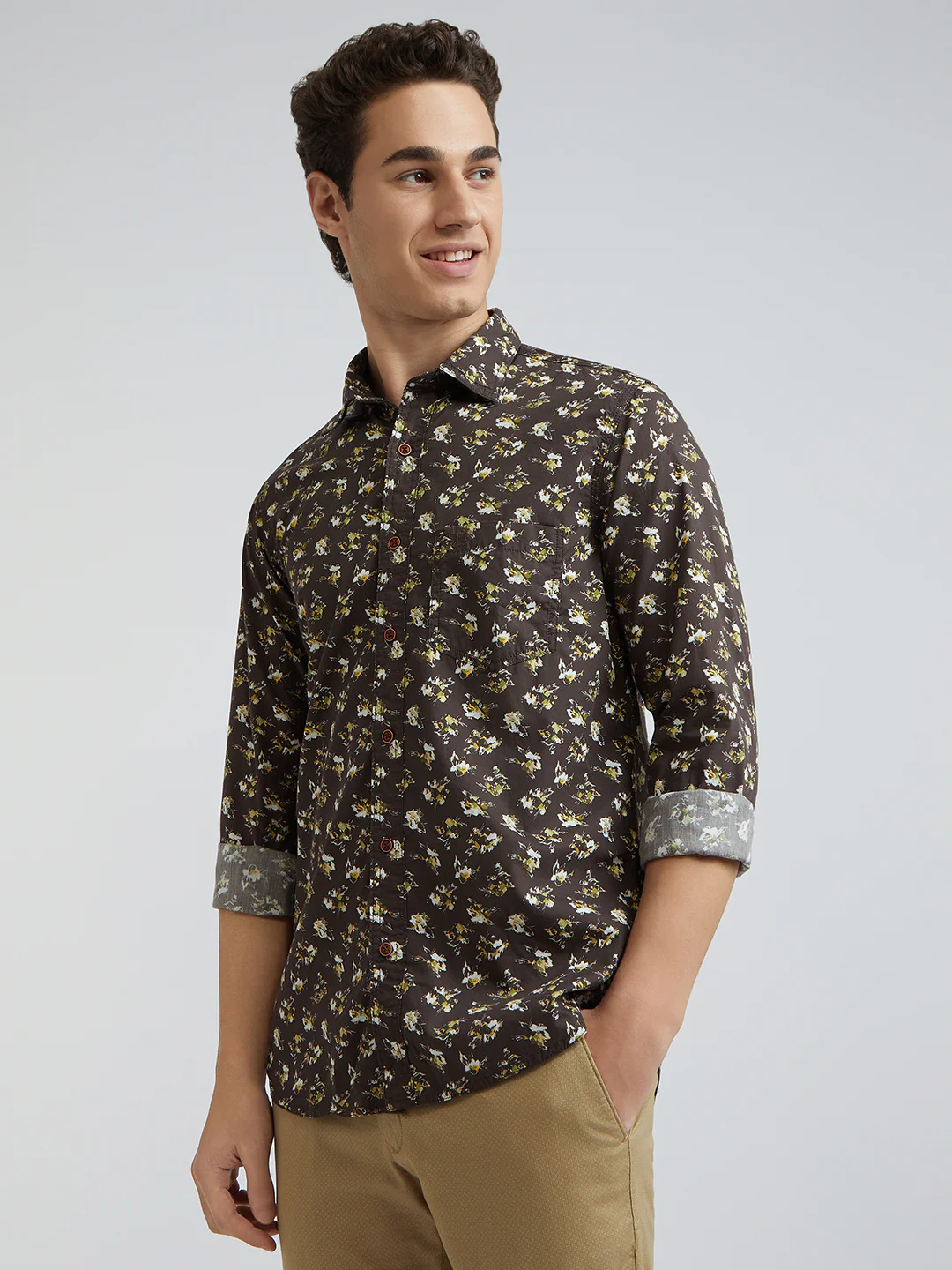 Men Blue Tailored Fit Print Cotton Full Sleeve Shirts - Image 3