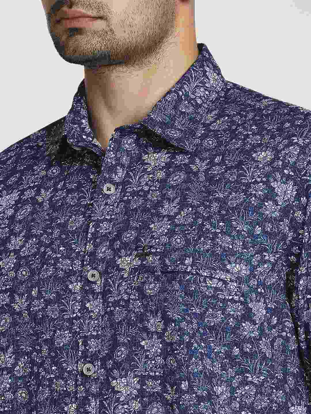 Men Blue Tailored Fit Print Cotton Full Sleeve Shirts - Image 2