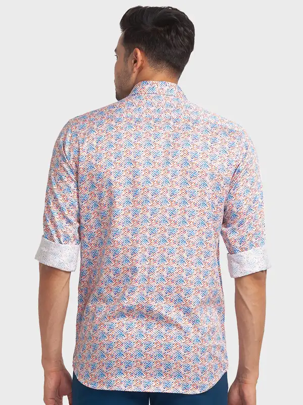 Men Blue Tailored Fit Print Cotton Full Sleeve Shirts - Image 4