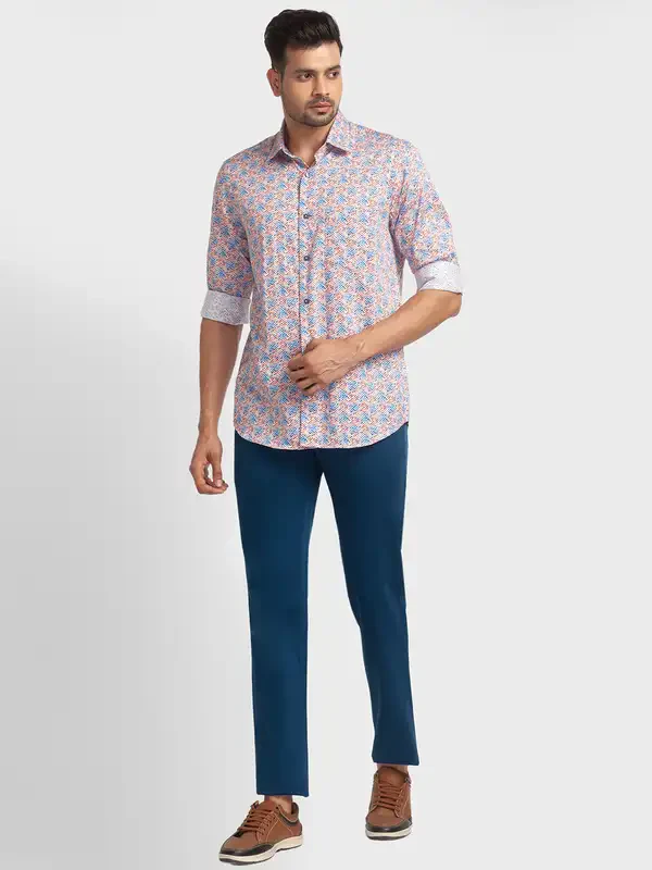 Men Blue Tailored Fit Print Cotton Full Sleeve Shirts - Image 5