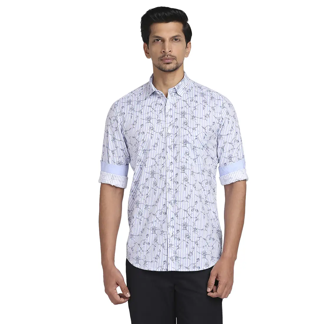 Men Blue Tailored Fit Print Cotton Full Sleeve Shirts