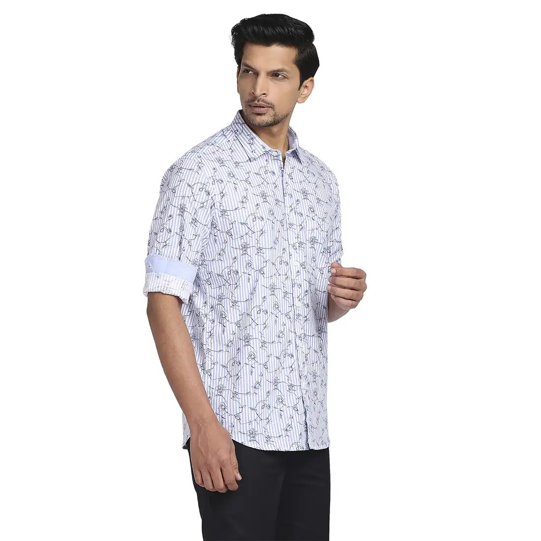 Men Blue Tailored Fit Print Cotton Full Sleeve Shirts - Image 2