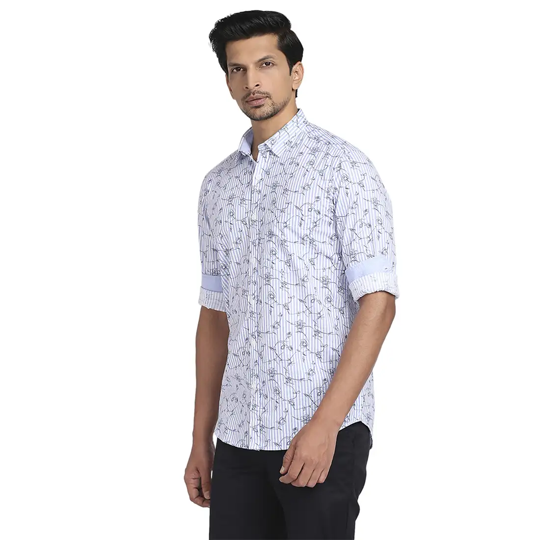 Men Blue Tailored Fit Print Cotton Full Sleeve Shirts - Image 3