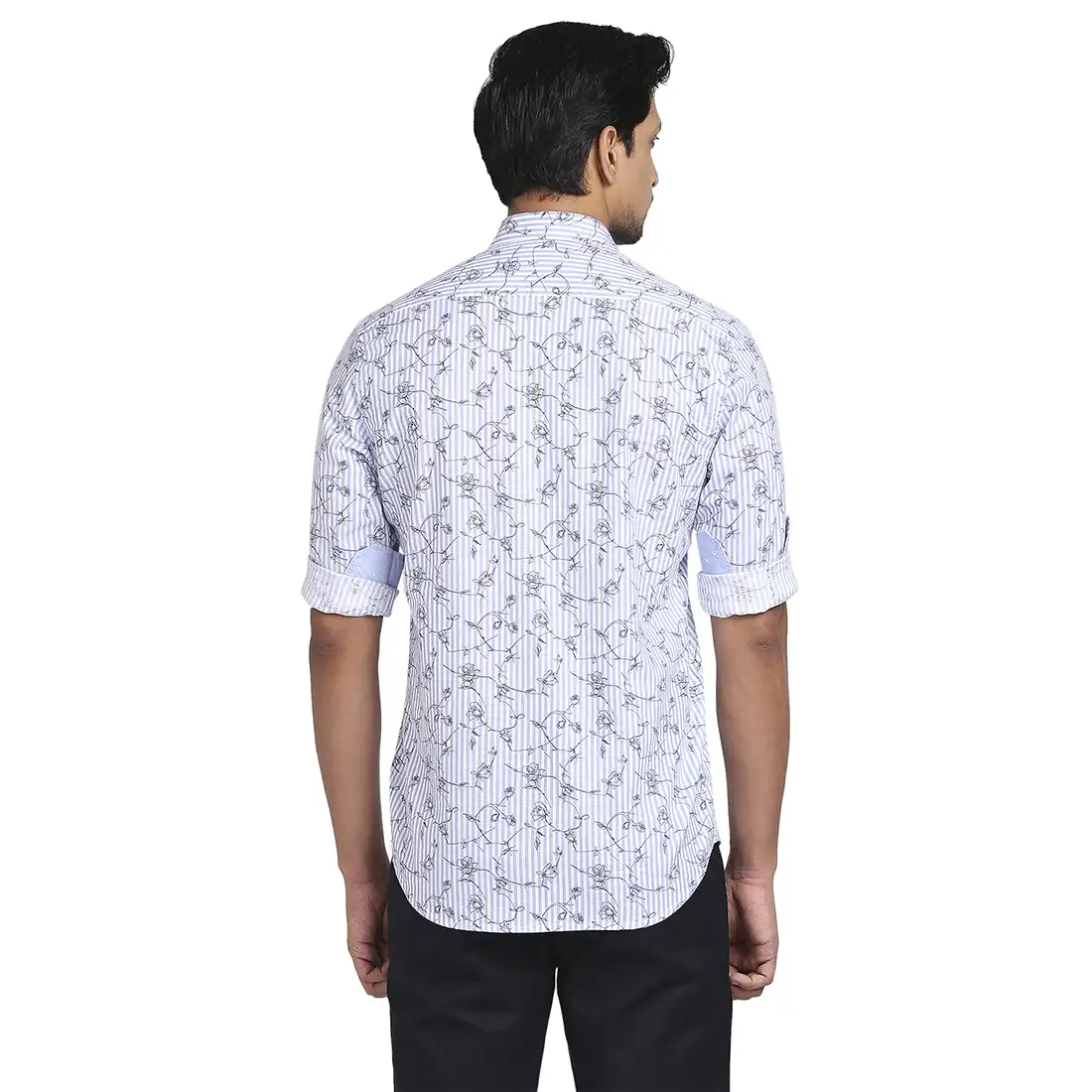 Men Blue Tailored Fit Print Cotton Full Sleeve Shirts - Image 4