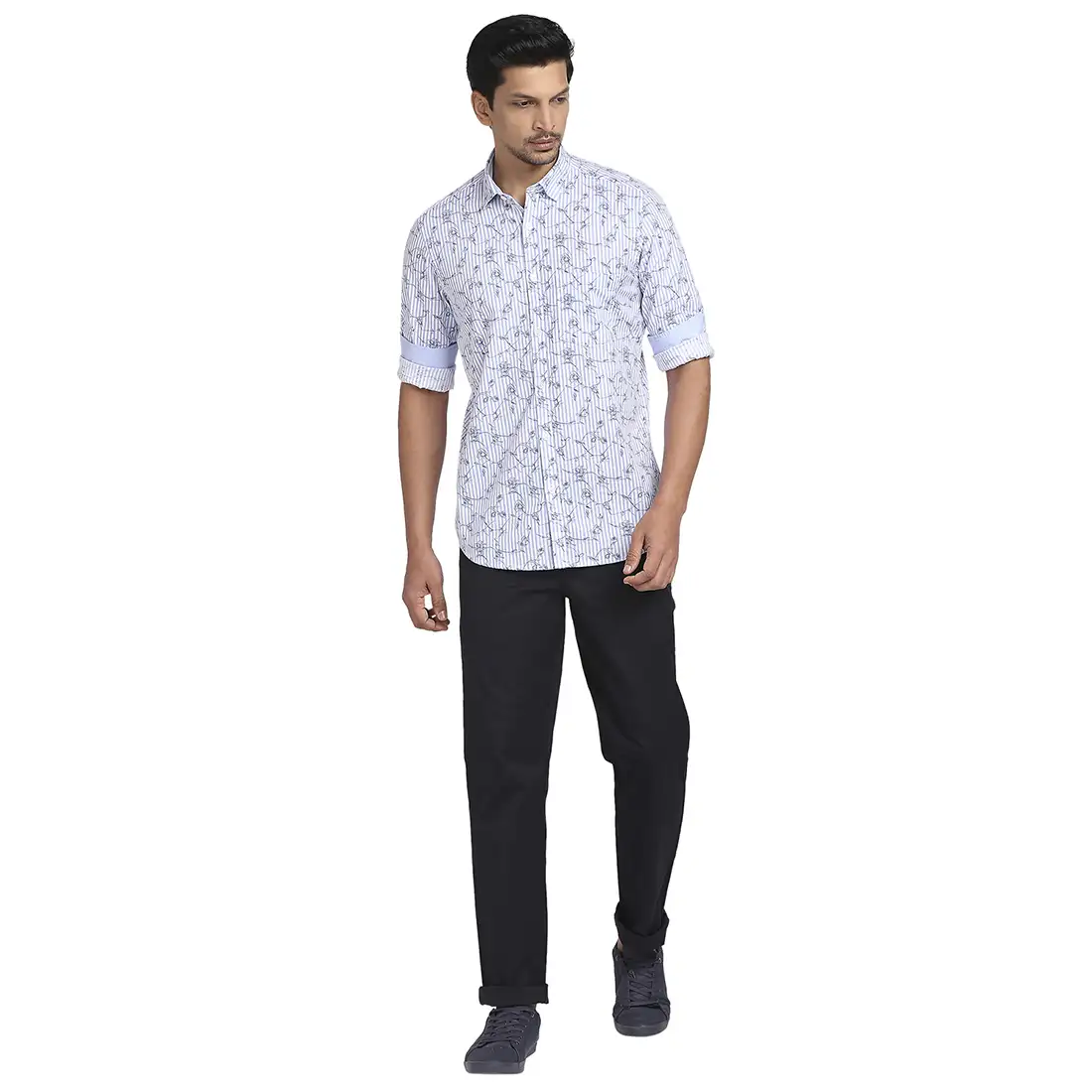 Men Blue Tailored Fit Print Cotton Full Sleeve Shirts - Image 5