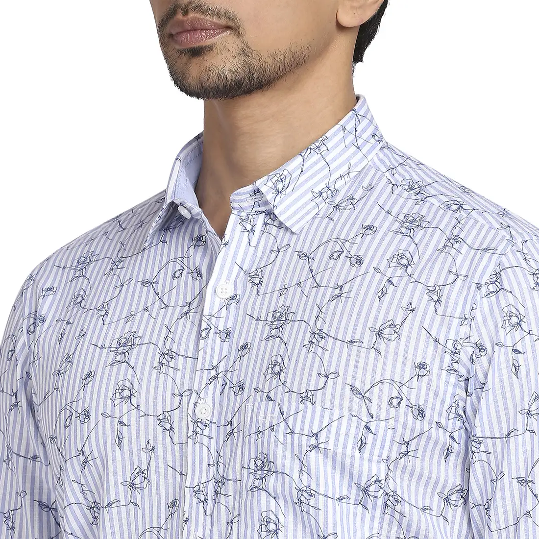Men Blue Tailored Fit Print Cotton Full Sleeve Shirts - Image 6