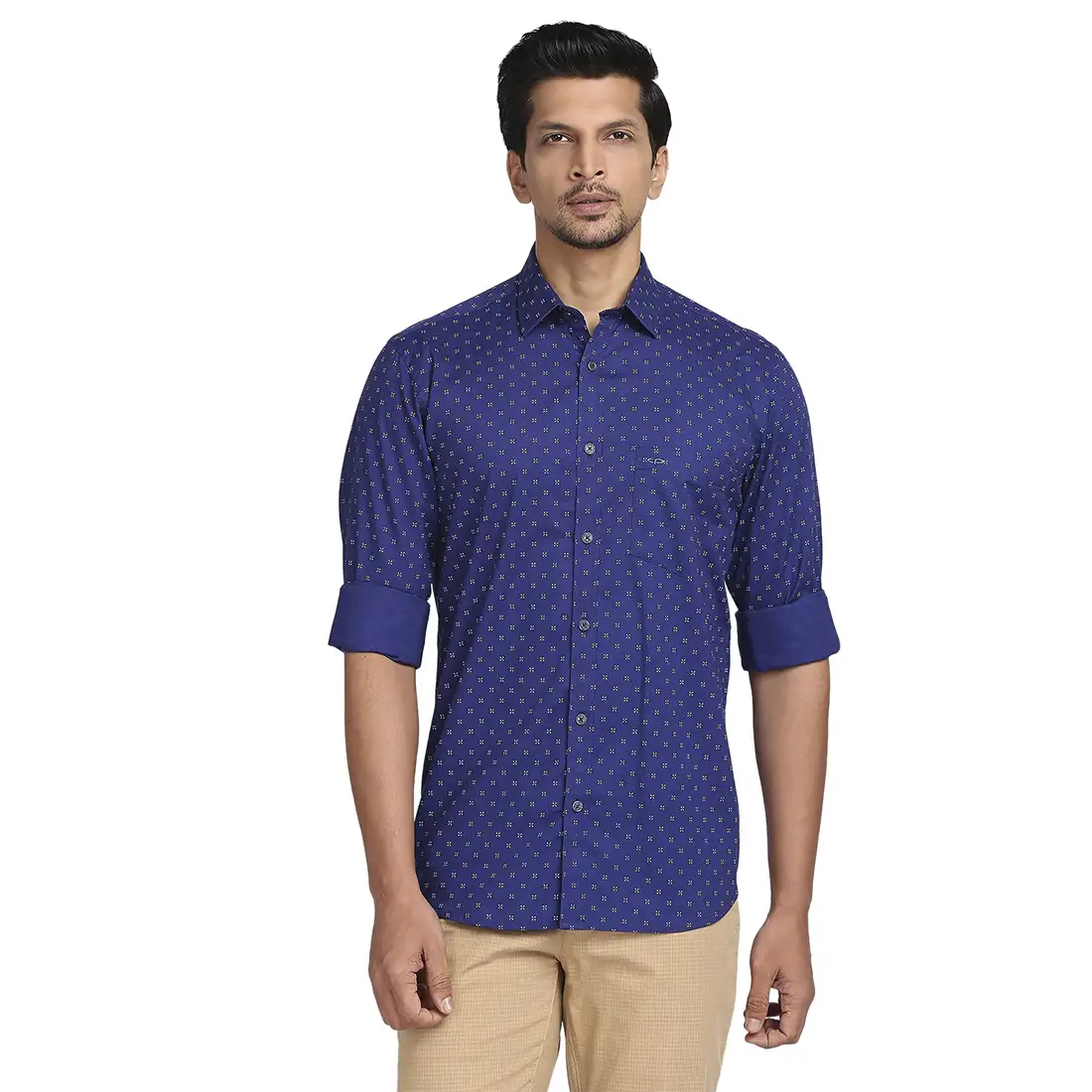 Men Blue Tailored Fit Print Cotton Full Sleeve Shirts