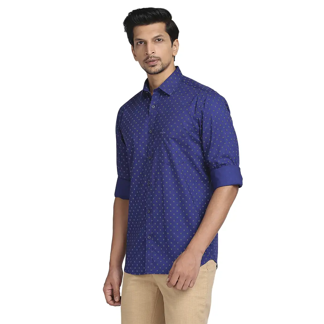 Men Blue Tailored Fit Print Cotton Full Sleeve Shirts - Image 3