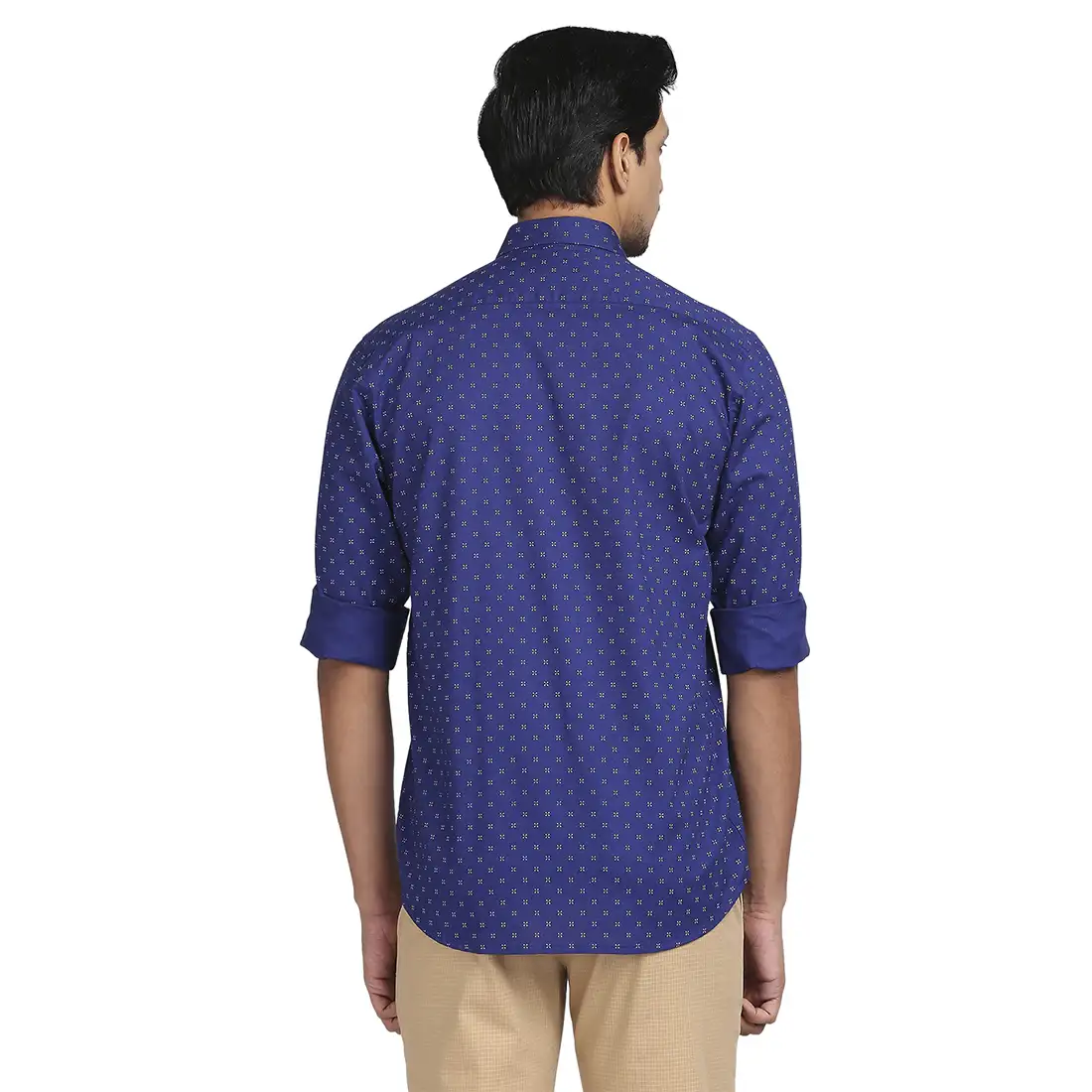 Men Blue Tailored Fit Print Cotton Full Sleeve Shirts - Image 4