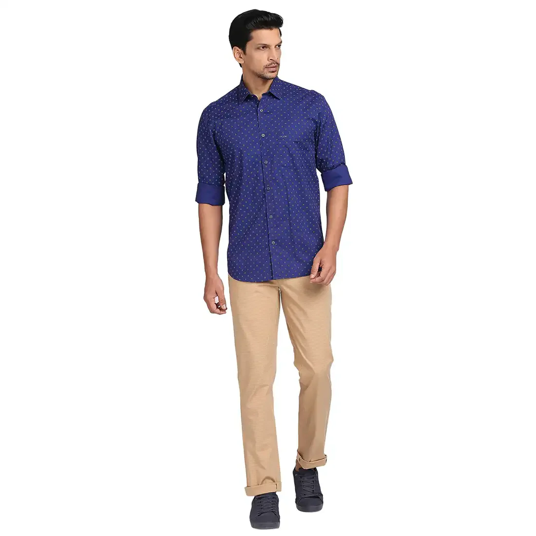 Men Blue Tailored Fit Print Cotton Full Sleeve Shirts - Image 5