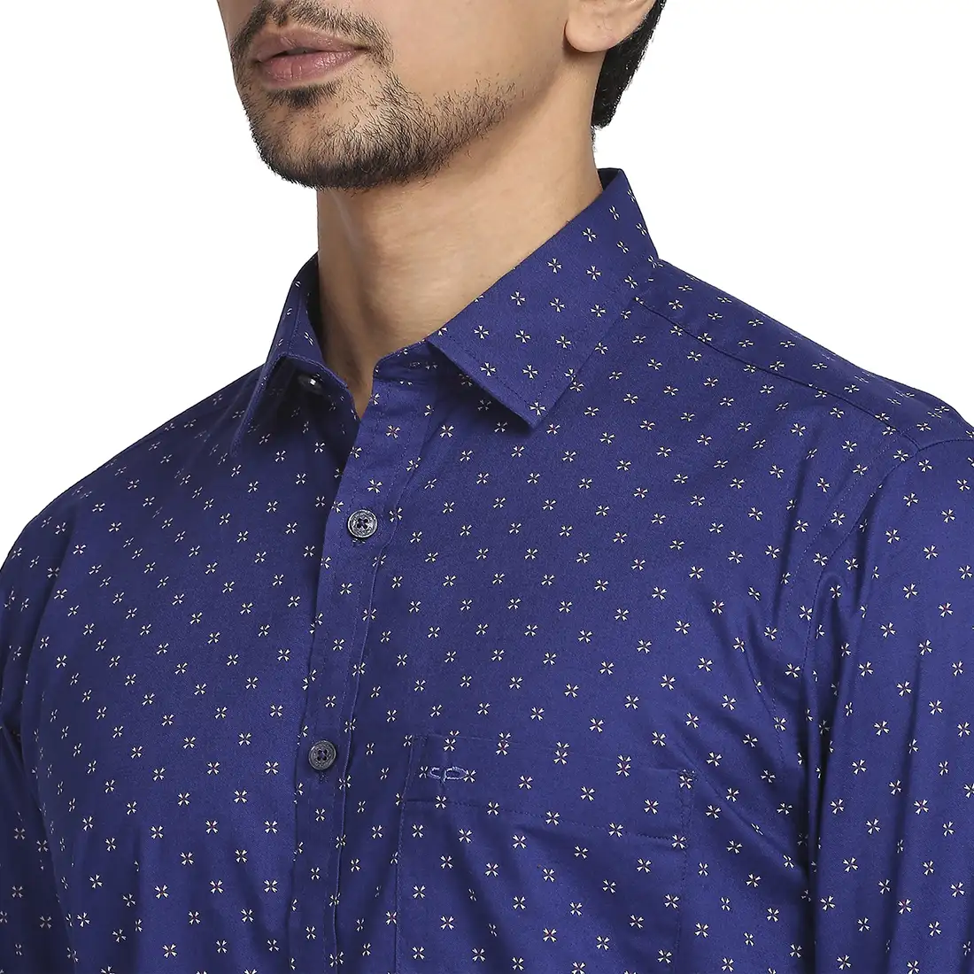 Men Blue Tailored Fit Print Cotton Full Sleeve Shirts - Image 6