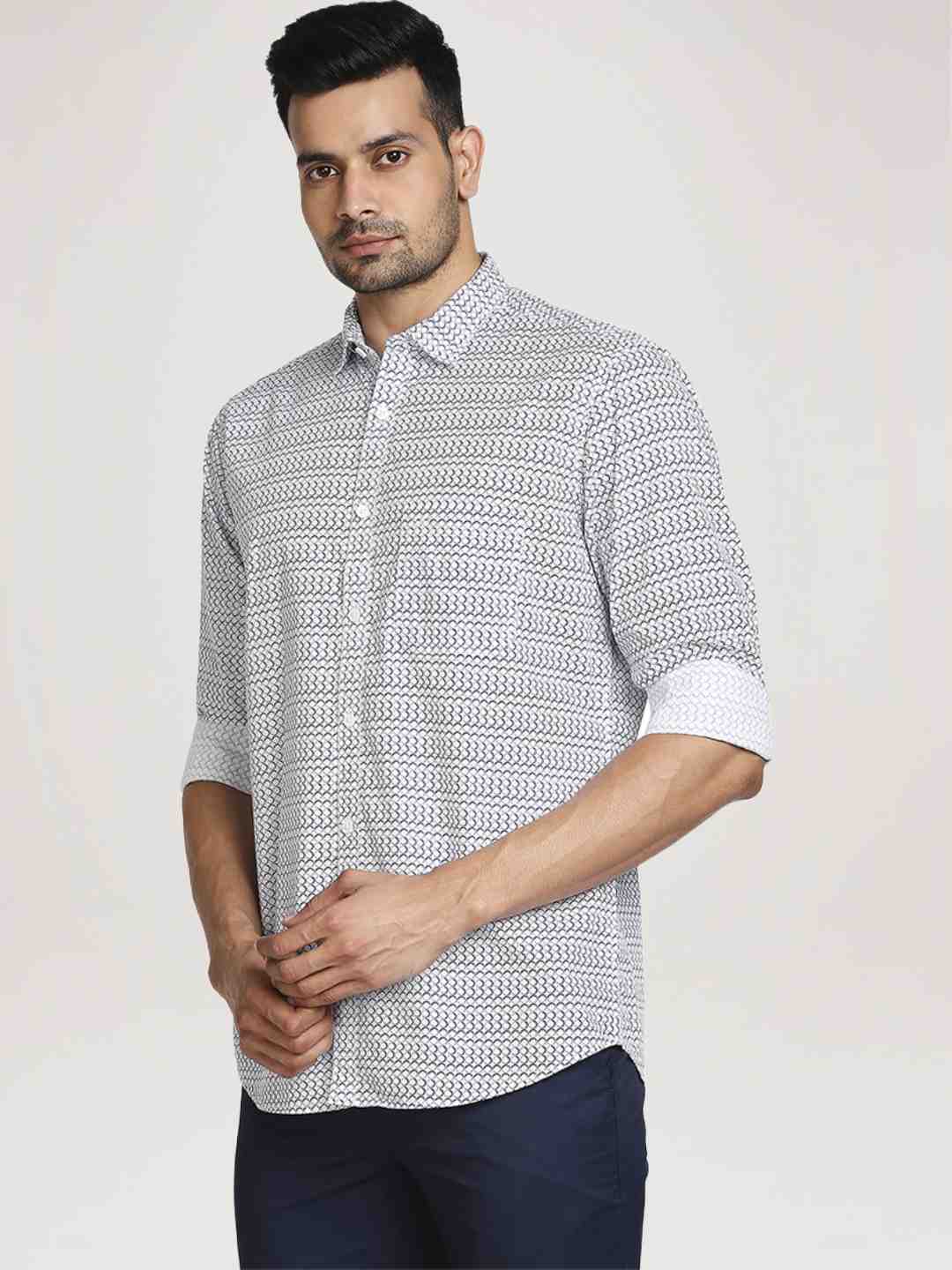 Colorplus Men Blue Tailored Fit Printed Casual Shirt - Image 5