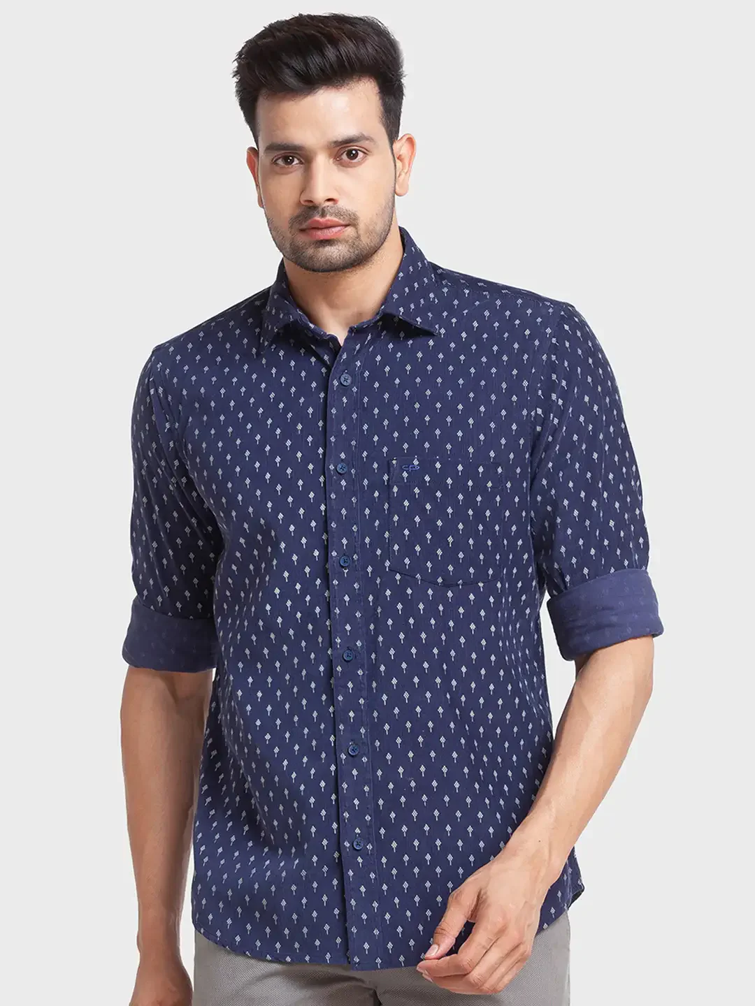 Men Blue Tailored Fit Print Cotton Full Sleeve Shirts