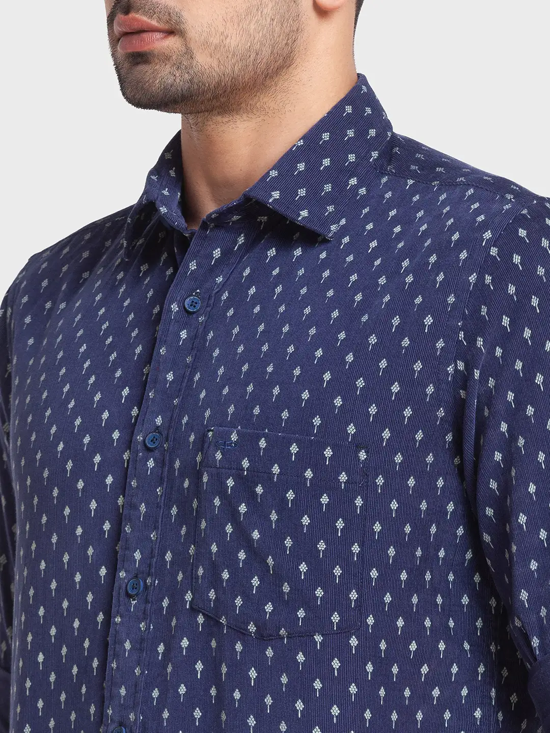 Men Blue Tailored Fit Print Cotton Full Sleeve Shirts - Image 6