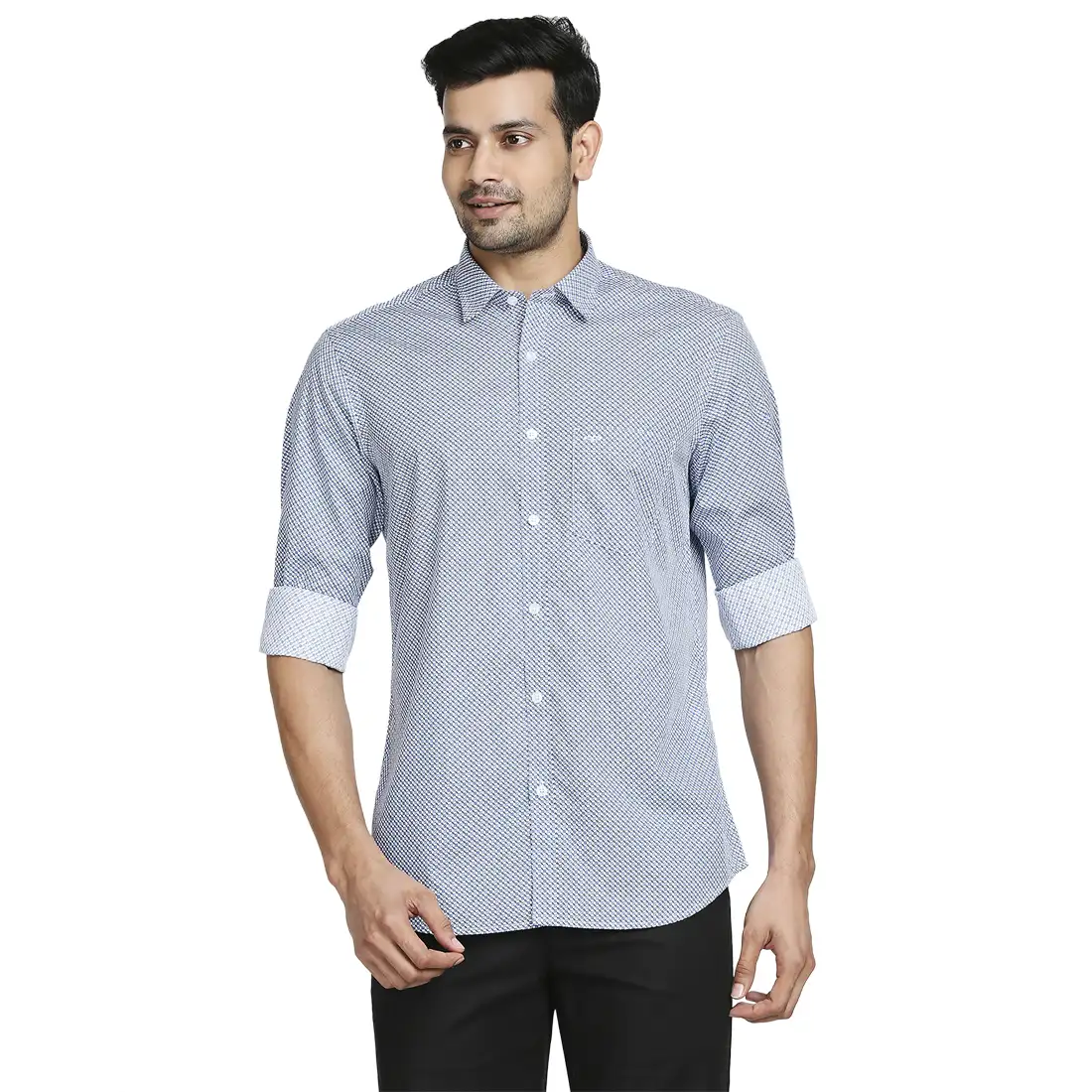 Men Blue Tailored Fit Print Cotton Full Sleeve Shirts
