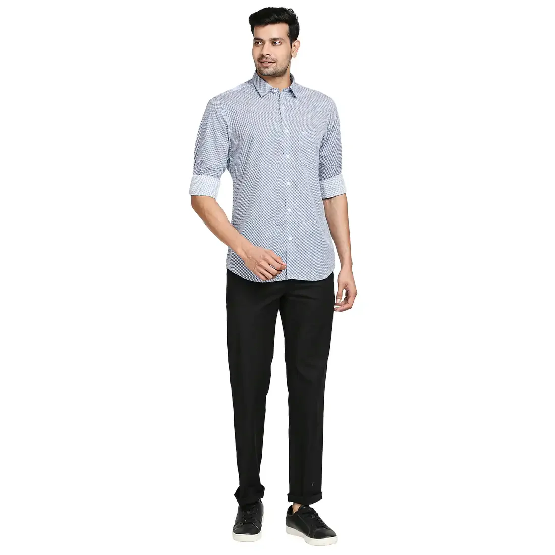 Men Blue Tailored Fit Print Cotton Full Sleeve Shirts - Image 5