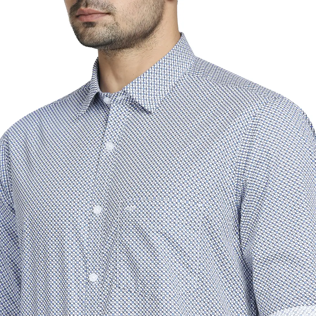 Men Blue Tailored Fit Print Cotton Full Sleeve Shirts - Image 6