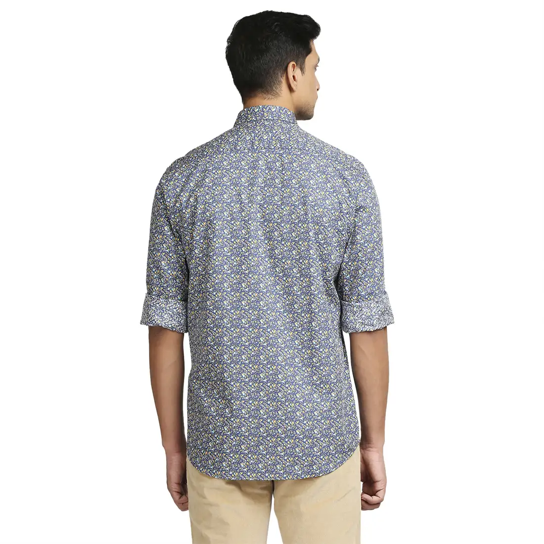 Men Blue Tailored Fit Print Cotton Full Sleeve Shirts - Image 4