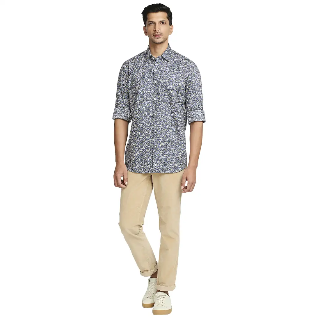 Men Blue Tailored Fit Print Cotton Full Sleeve Shirts - Image 5
