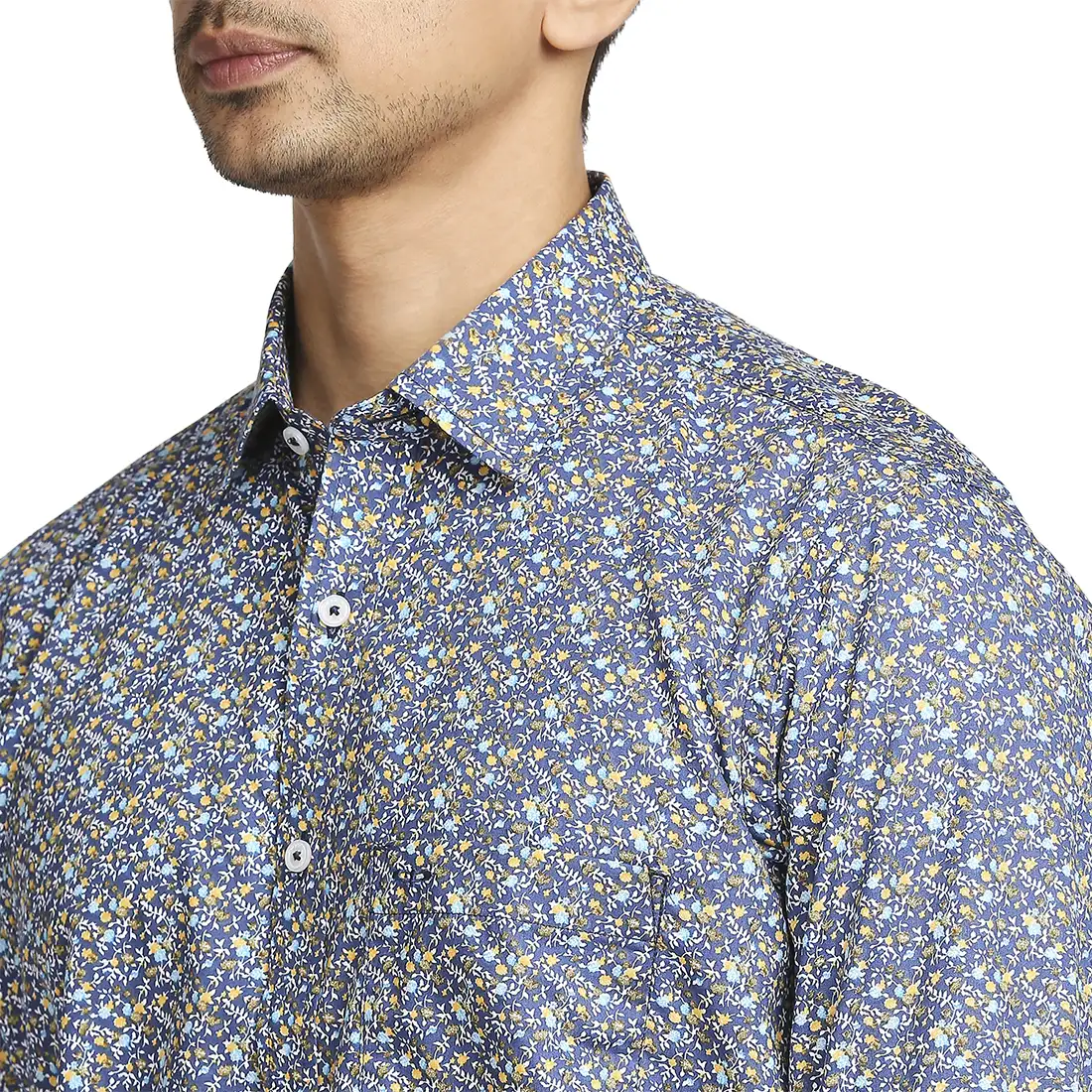 Men Blue Tailored Fit Print Cotton Full Sleeve Shirts - Image 6