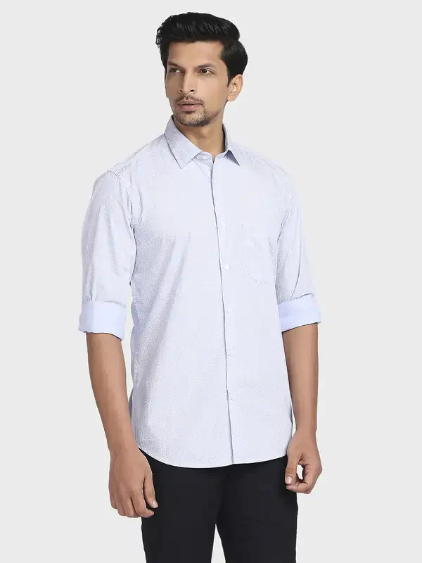 Men Blue Tailored Fit Print Cotton Full Sleeve Shirts - Image 2