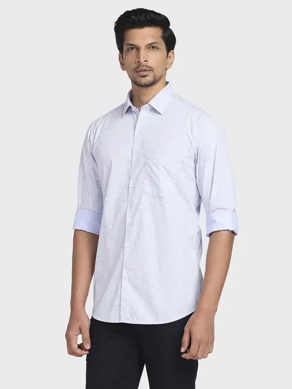 Men Blue Tailored Fit Print Cotton Full Sleeve Shirts - Image 3