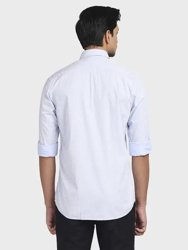 Men Blue Tailored Fit Print Cotton Full Sleeve Shirts - Image 4