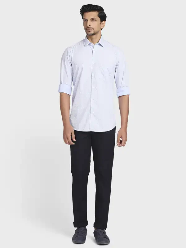 Men Blue Tailored Fit Print Cotton Full Sleeve Shirts - Image 5