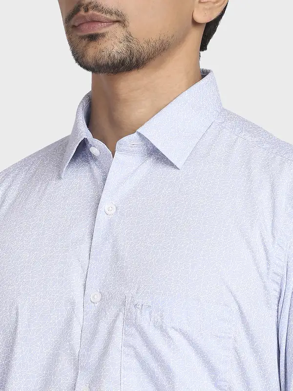 Men Blue Tailored Fit Print Cotton Full Sleeve Shirts - Image 6