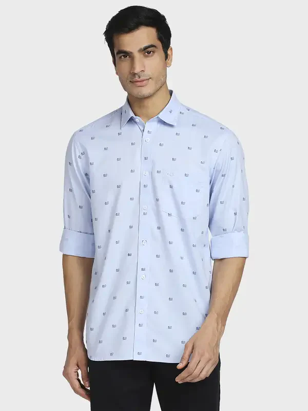 Men Blue Tailored Fit Print Cotton Full Sleeve Shirts