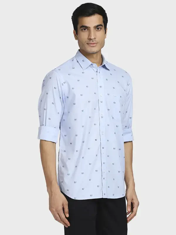Men Blue Tailored Fit Print Cotton Full Sleeve Shirts - Image 2