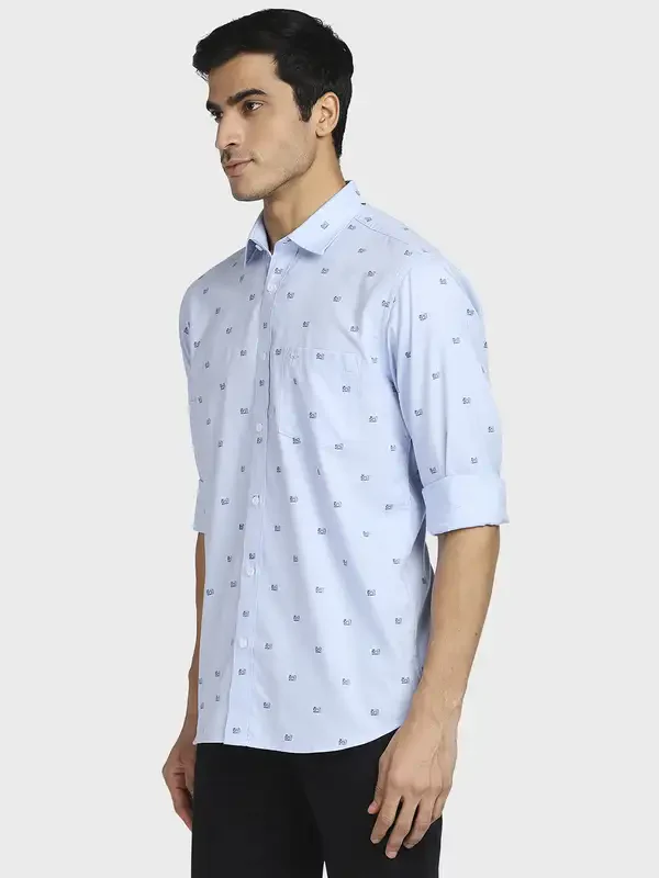 Men Blue Tailored Fit Print Cotton Full Sleeve Shirts - Image 3