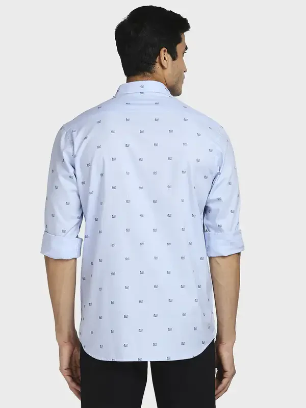 Men Blue Tailored Fit Print Cotton Full Sleeve Shirts - Image 4