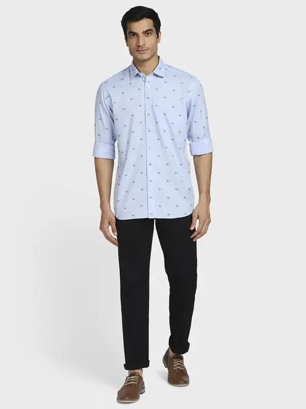 Men Blue Tailored Fit Print Cotton Full Sleeve Shirts - Image 5