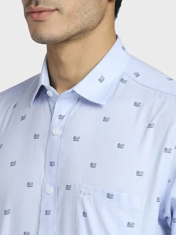Men Blue Tailored Fit Print Cotton Full Sleeve Shirts - Image 6