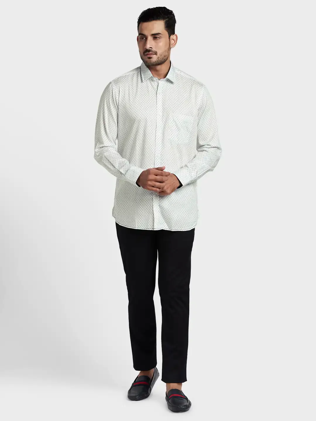 Men Blue Tailored Fit Print Cotton Full Sleeve Shirts - Image 5