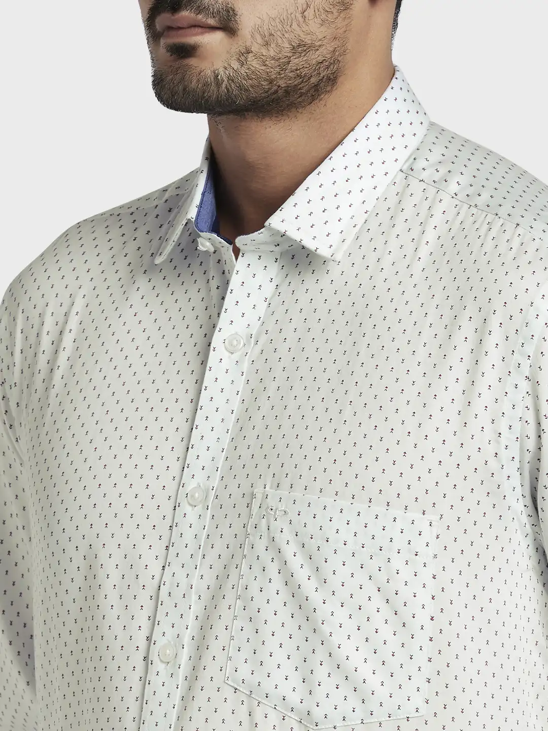Men Blue Tailored Fit Print Cotton Full Sleeve Shirts - Image 6