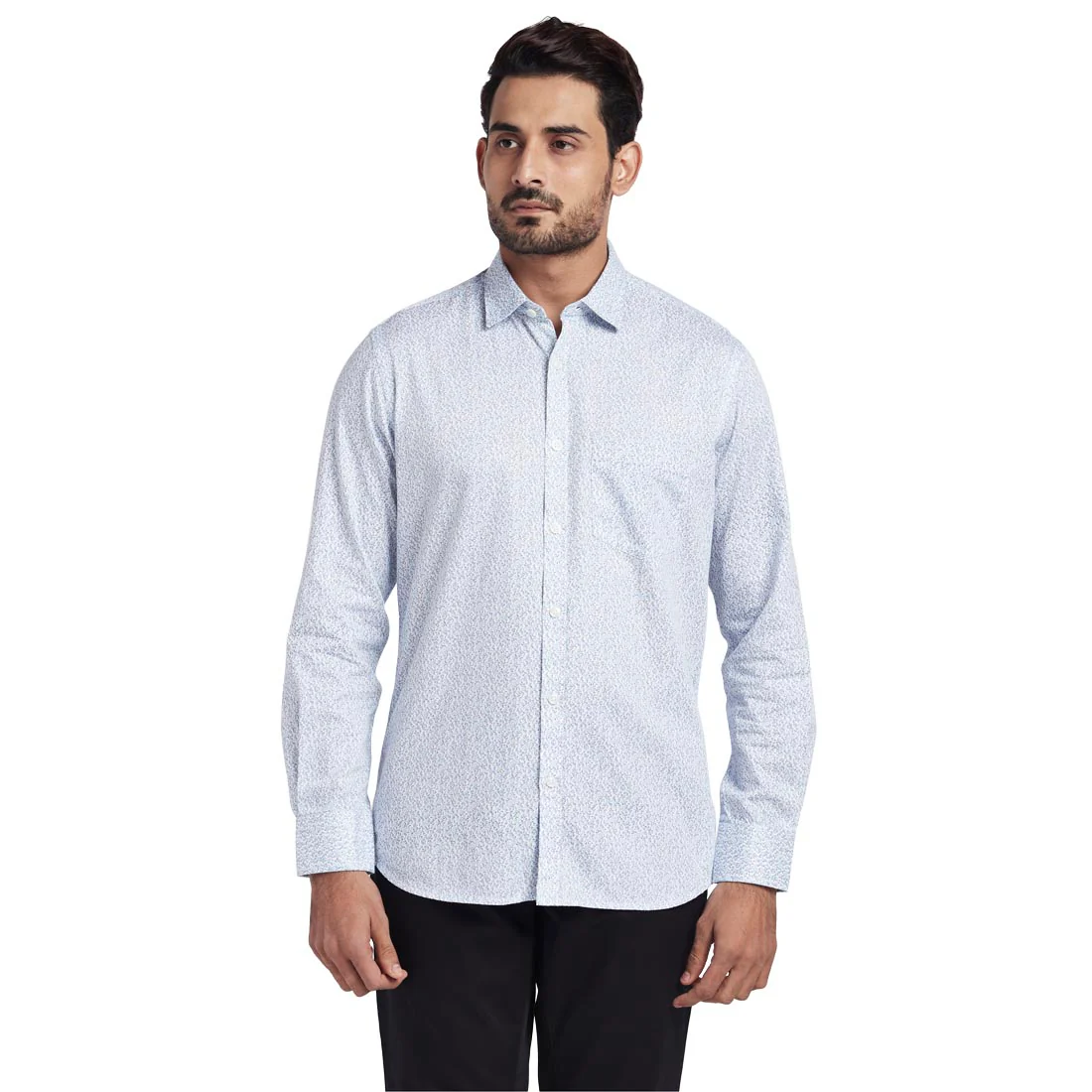 Men Blue Tailored Fit Print Cotton Full Sleeve Shirts