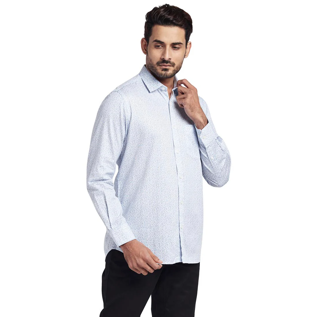 Men Blue Tailored Fit Print Cotton Full Sleeve Shirts - Image 2