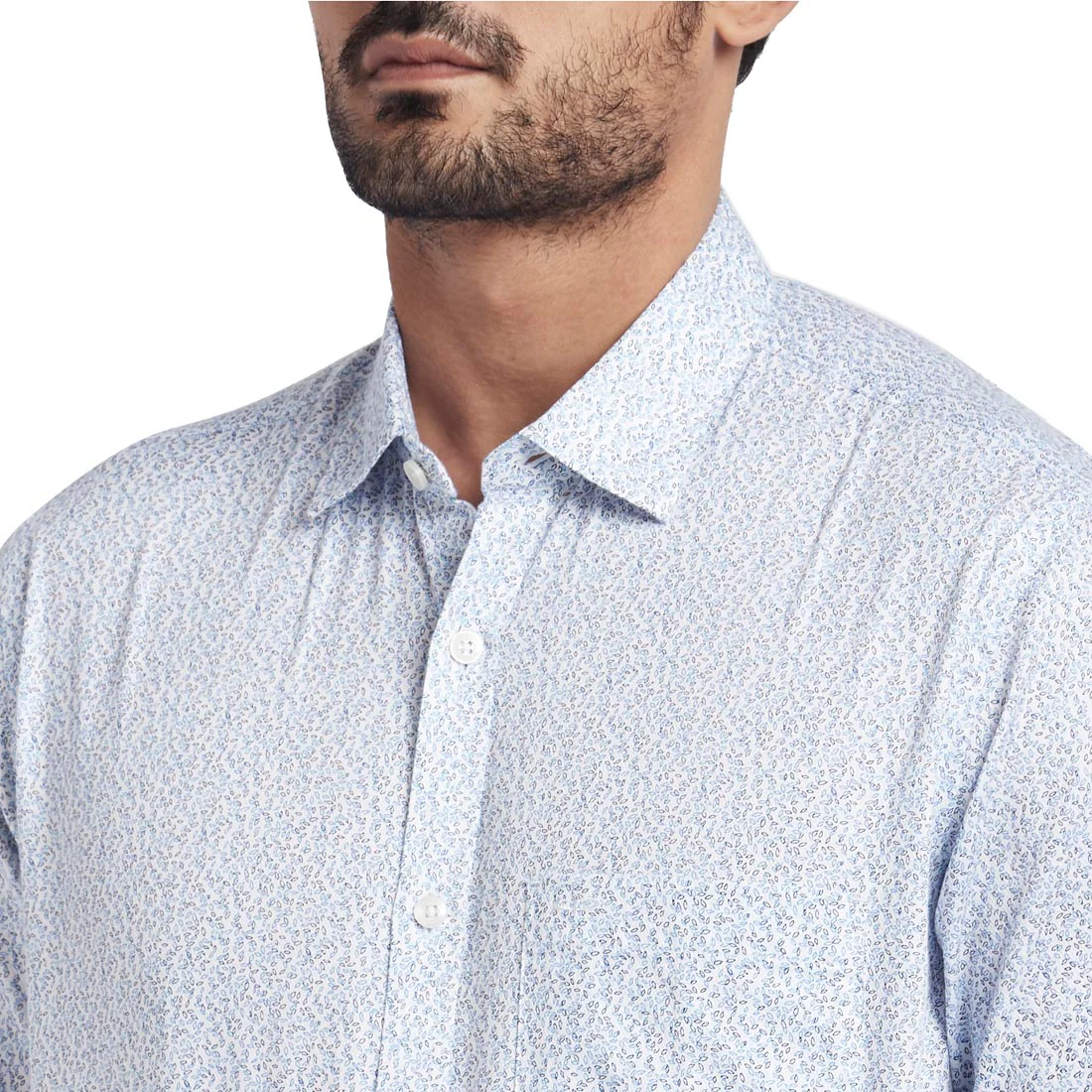 Men Blue Tailored Fit Print Cotton Full Sleeve Shirts - Image 6