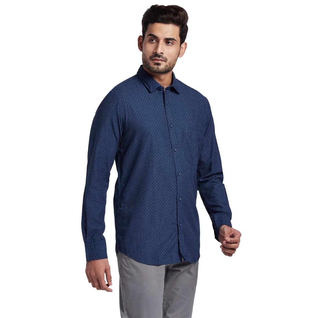 Men Blue Tailored Fit Print Cotton Full Sleeve Shirts - Image 2