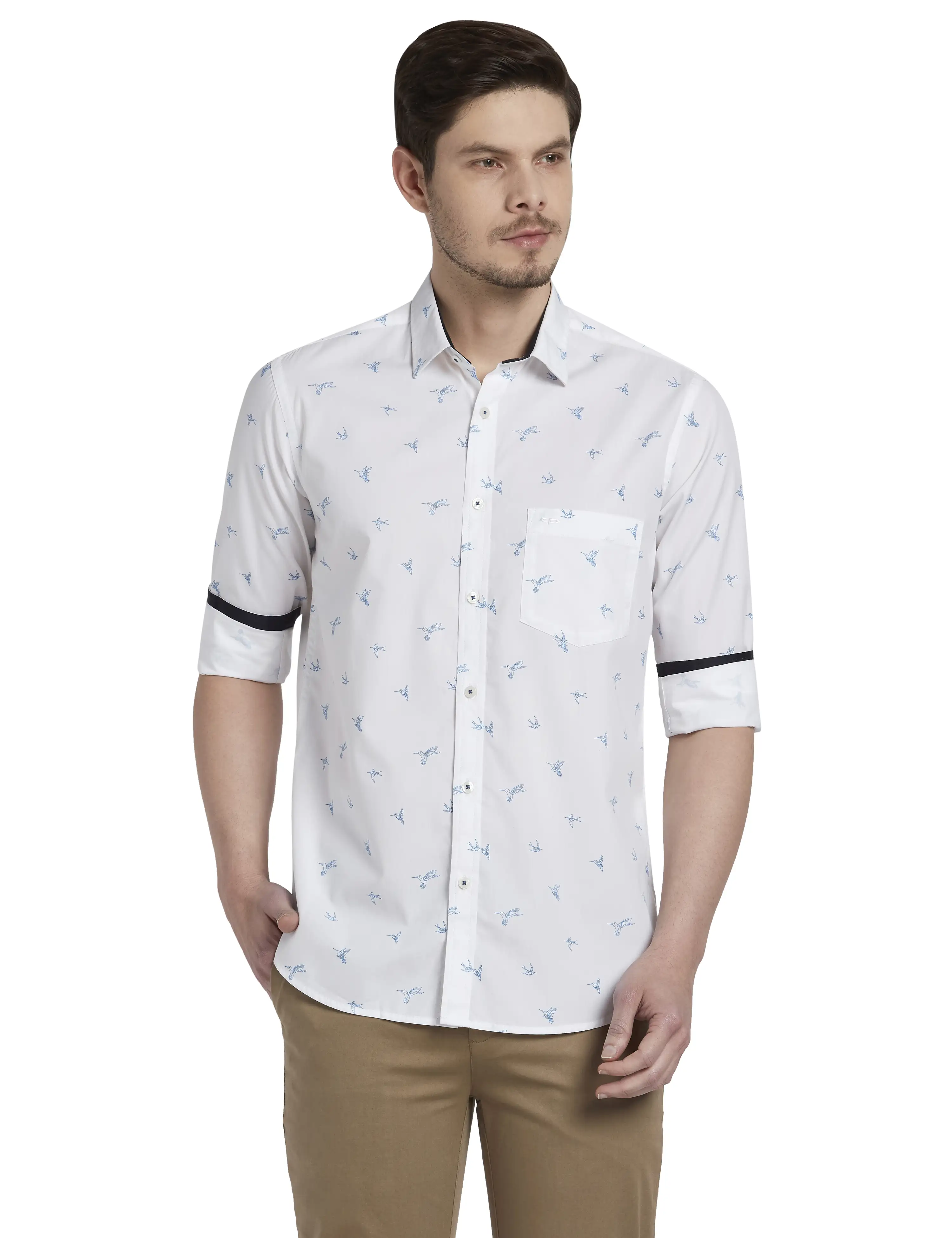 Men Blue Tailored Fit Print Cotton Full Sleeve Shirts