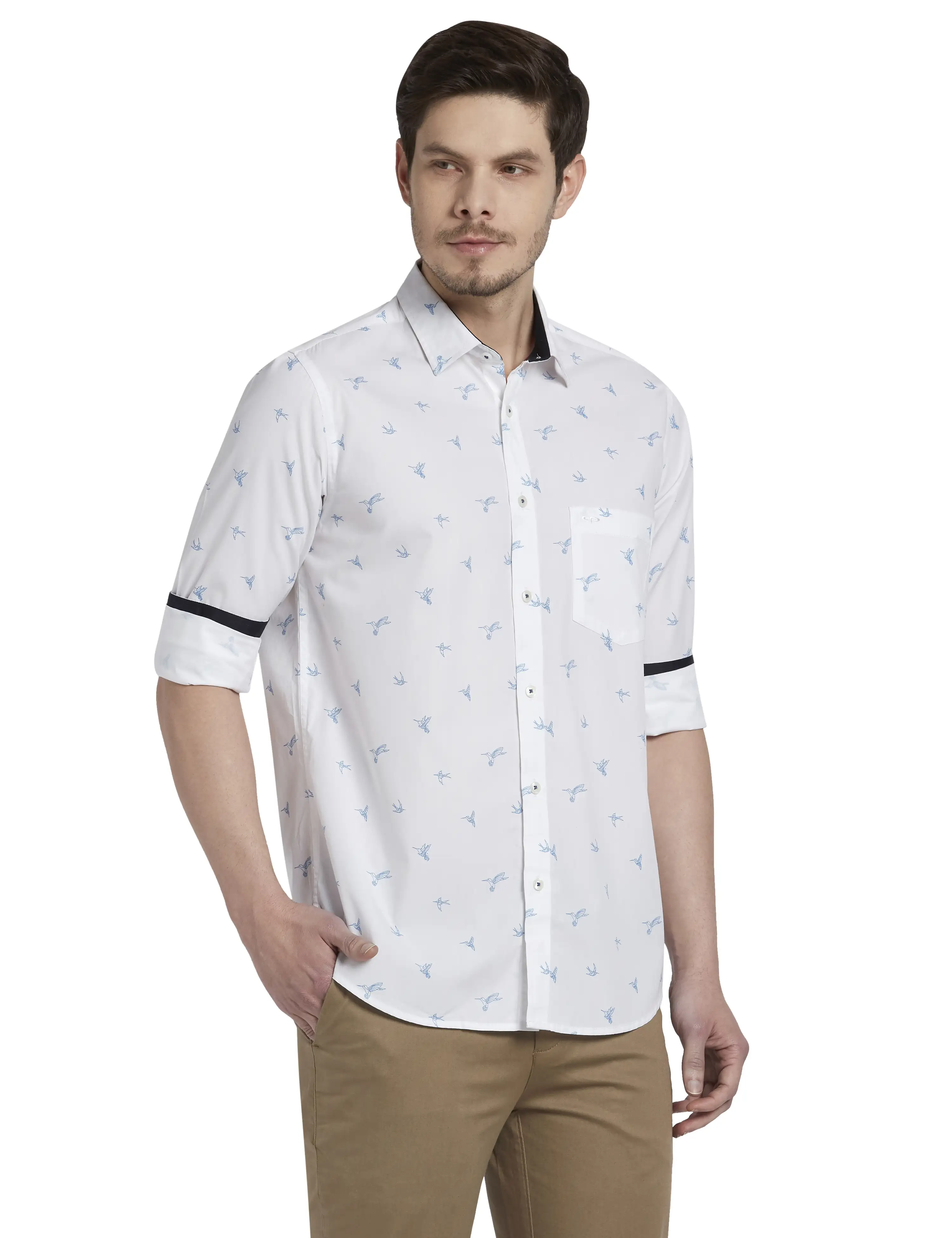 Men Blue Tailored Fit Print Cotton Full Sleeve Shirts - Image 2