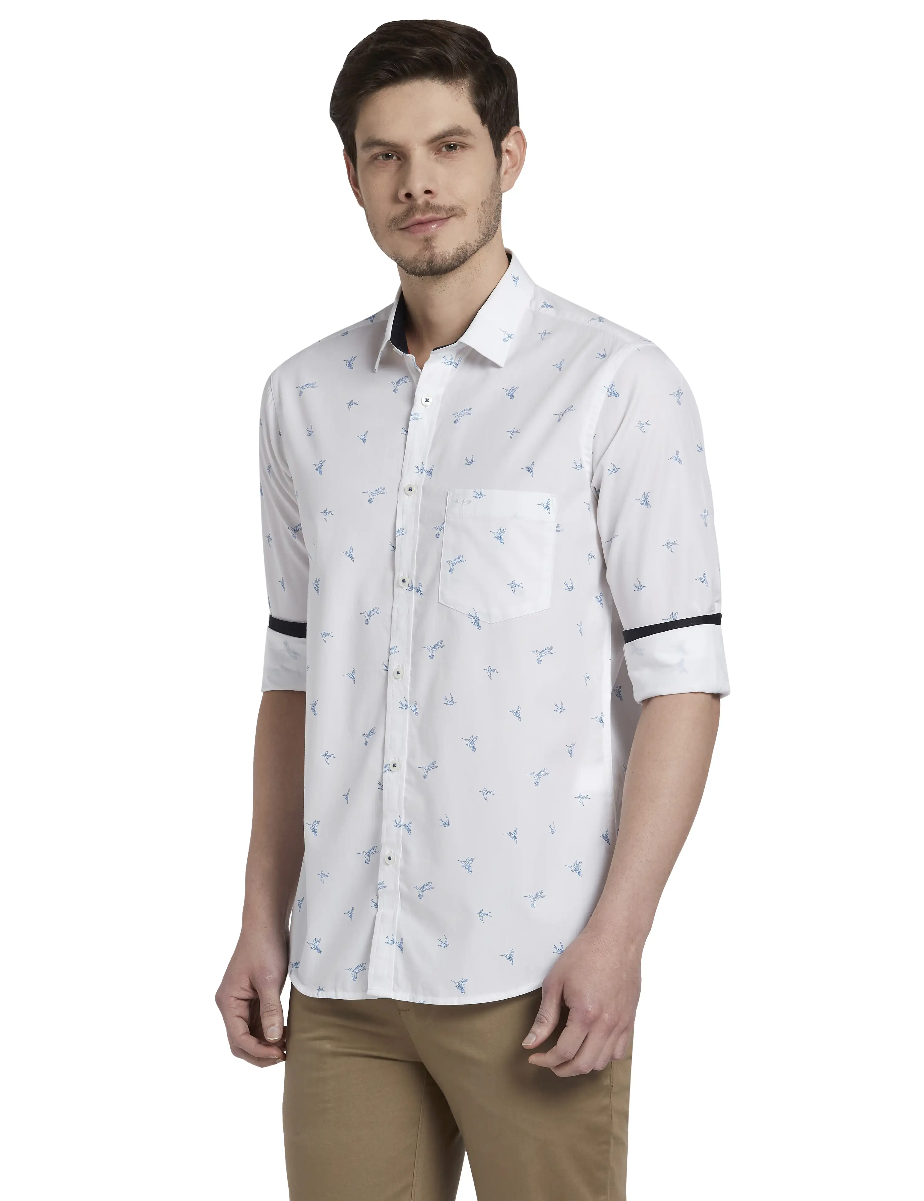 Men Blue Tailored Fit Print Cotton Full Sleeve Shirts - Image 3