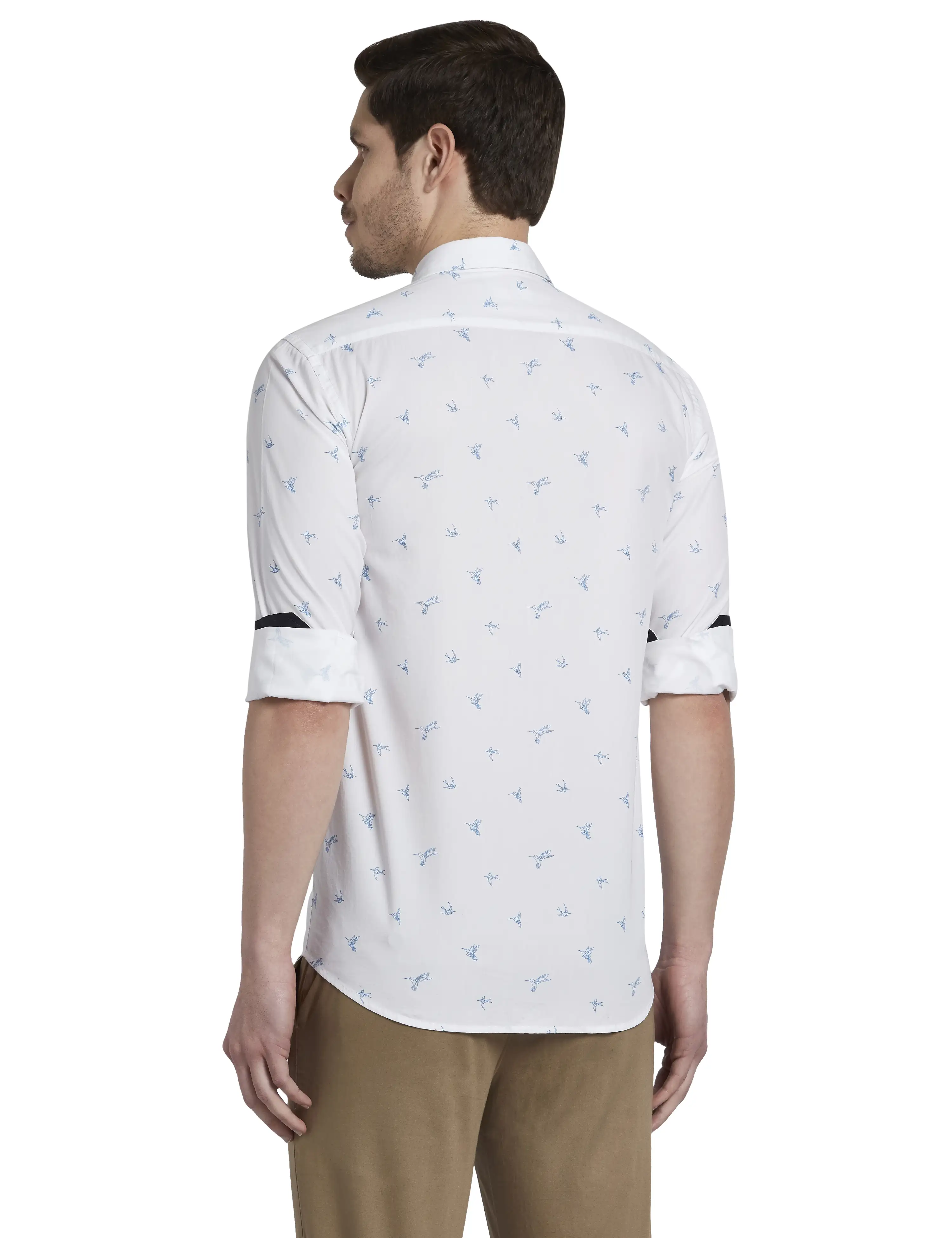 Men Blue Tailored Fit Print Cotton Full Sleeve Shirts - Image 4