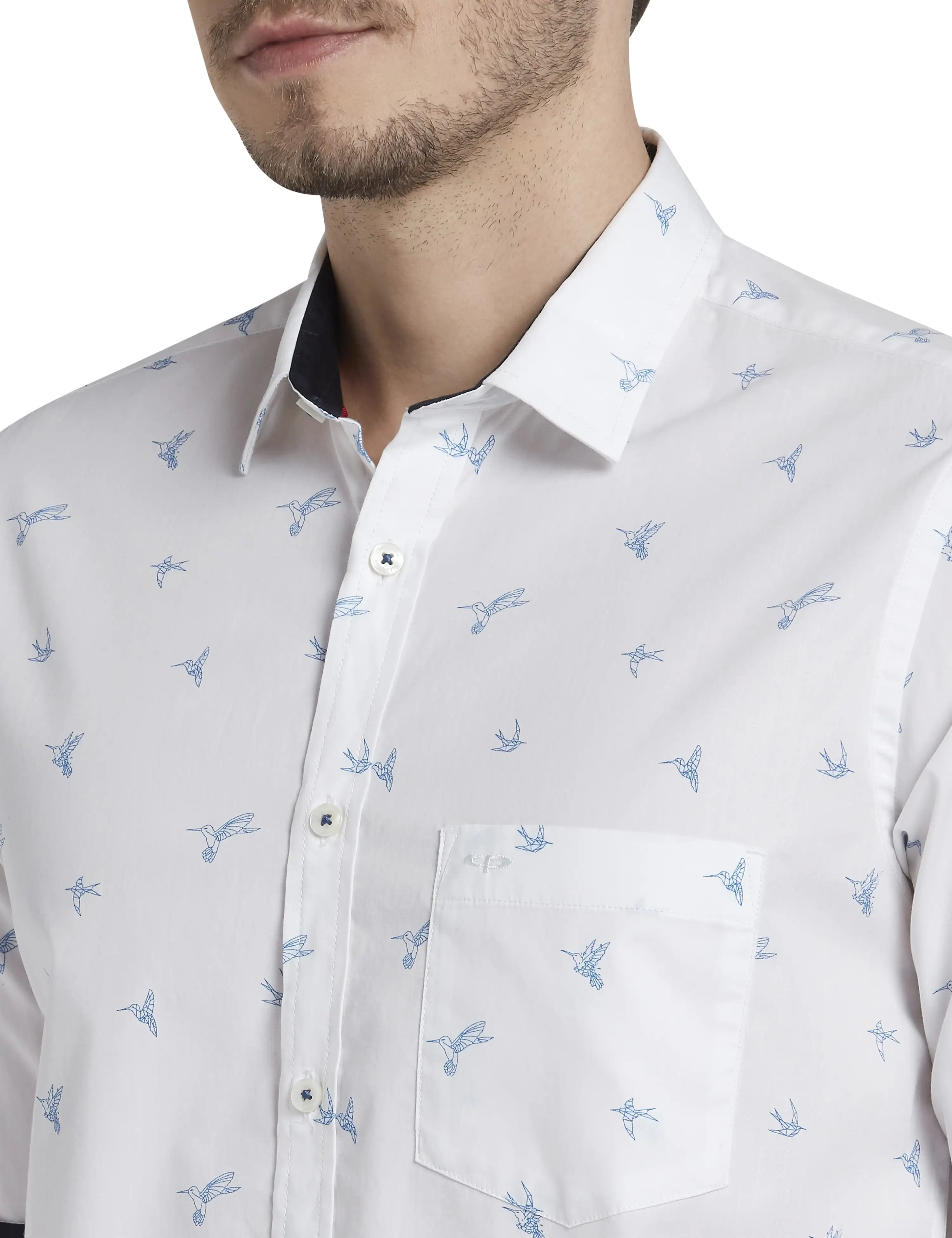 Men Blue Tailored Fit Print Cotton Full Sleeve Shirts - Image 6