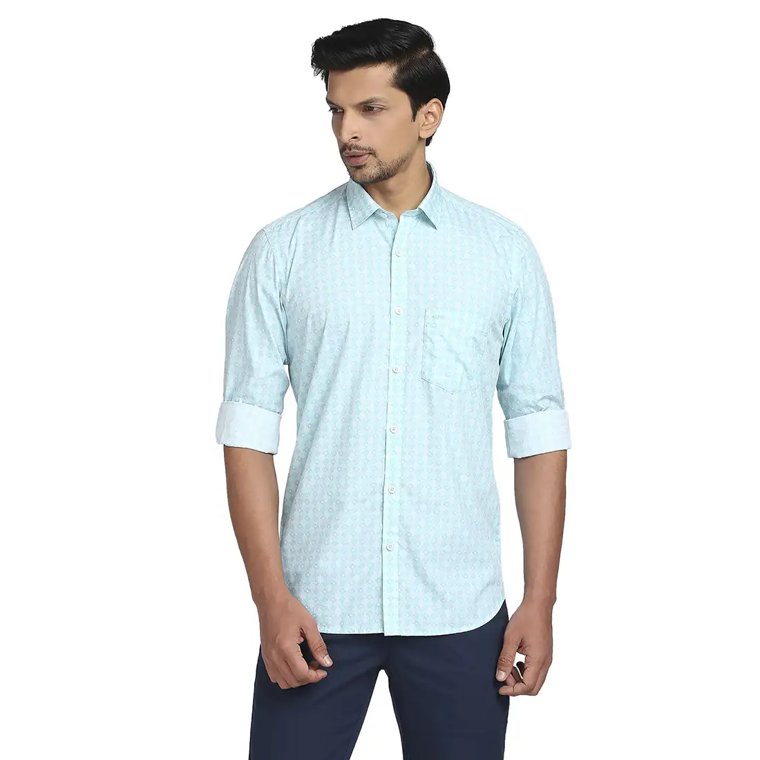 Men Blue Tailored Fit Print Cotton Full Sleeve Shirts