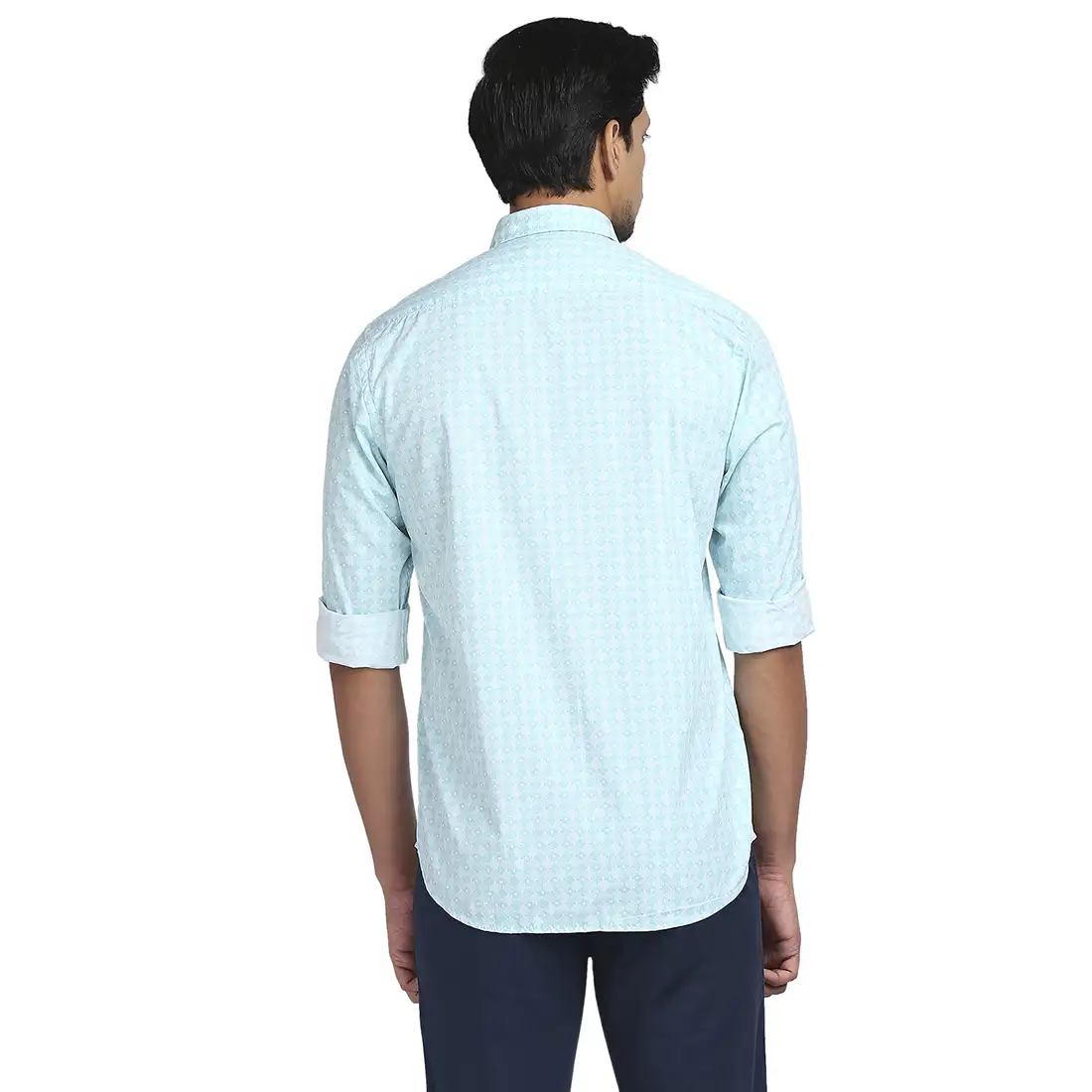 Men Blue Tailored Fit Print Cotton Full Sleeve Shirts - Image 4