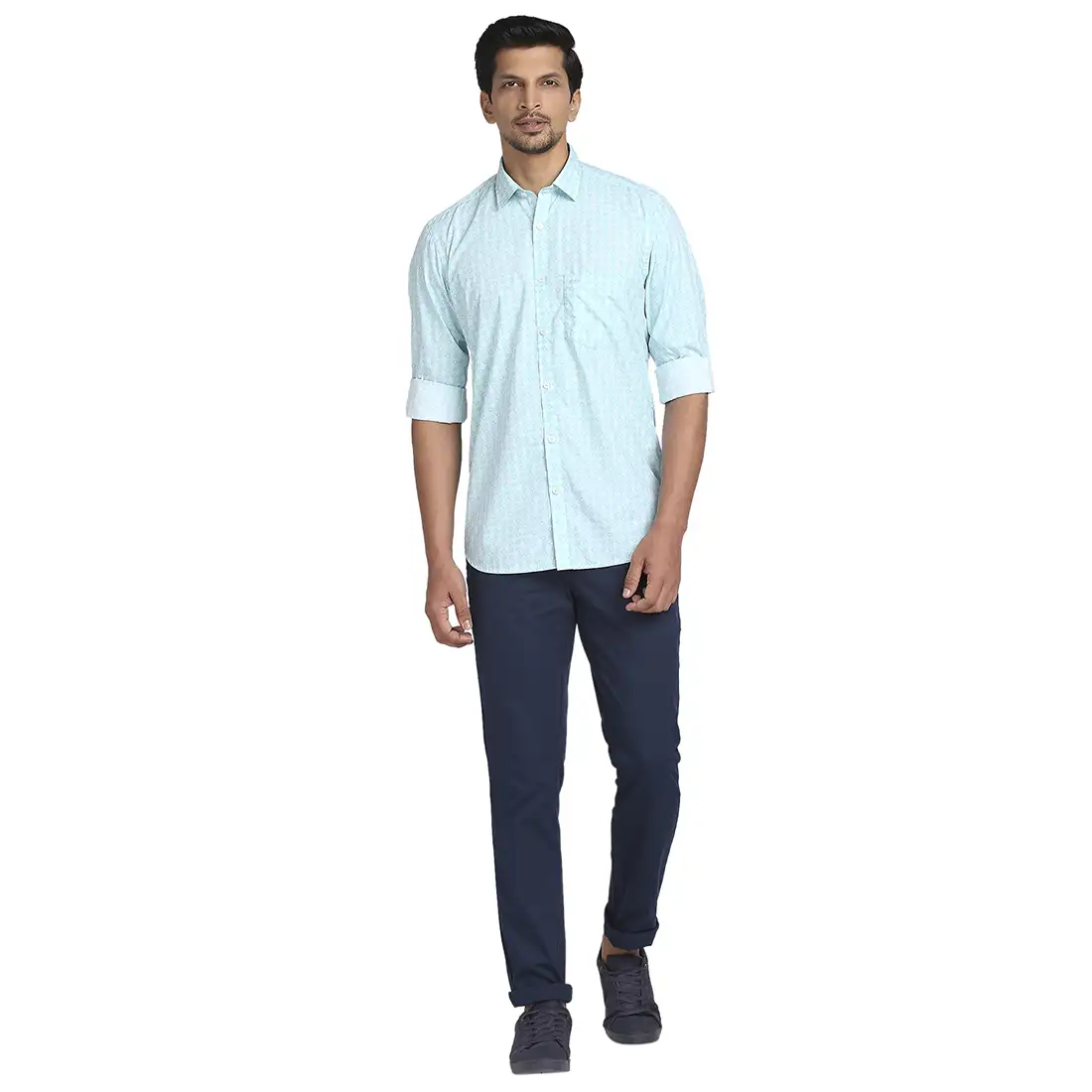 Men Blue Tailored Fit Print Cotton Full Sleeve Shirts - Image 5